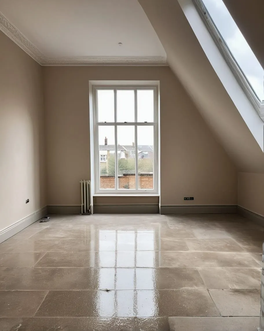 Room with a window, radiator and painted wall surfaces