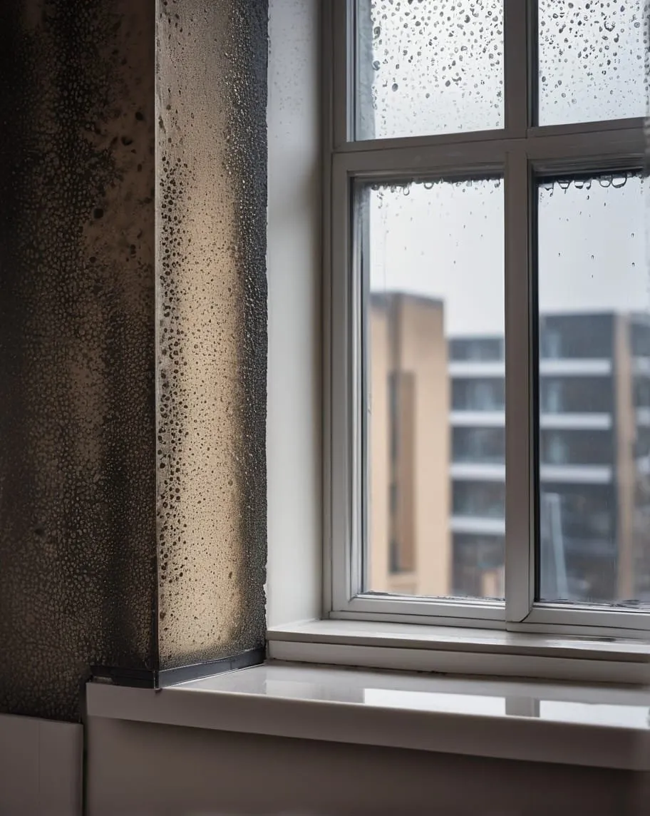 Mould on a wall reveal beside a window