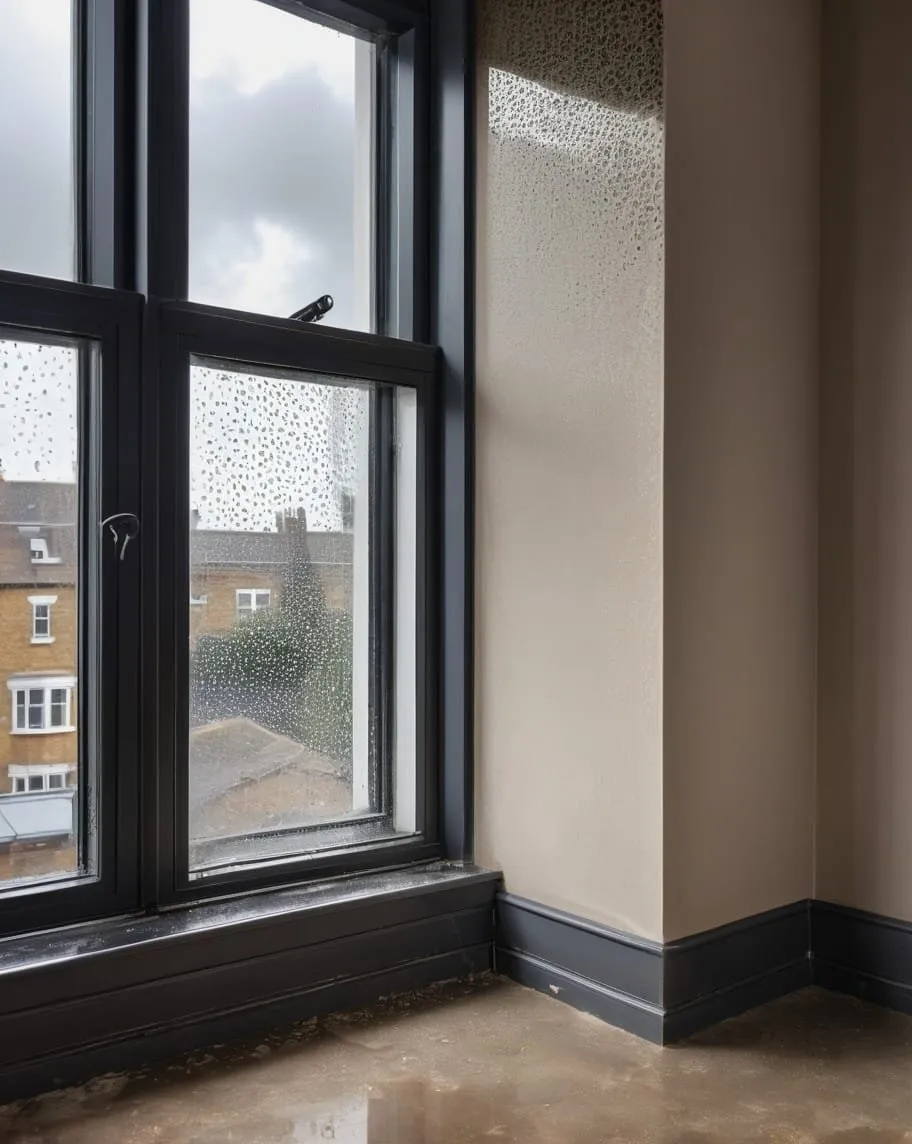 Water droplets on window glazing
