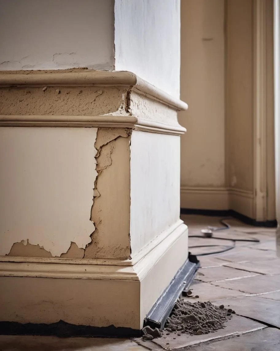 Cracked plaster on an interior architectural feature