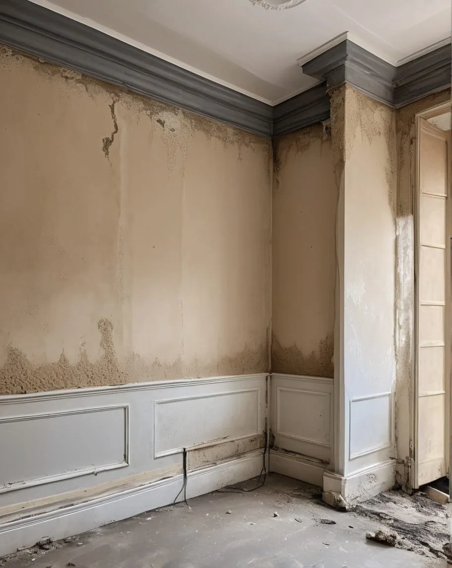 Staining and damaged finish on a painted wall