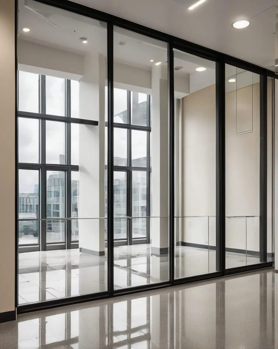 Large windows in an open commercial interior